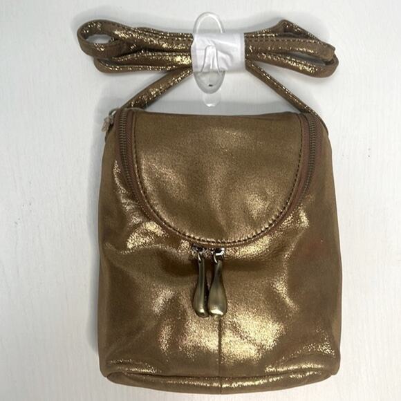 NWT! HOBO Leather Gold Shimmer Fern Saddle Crossbody Bag - Picture 2 of 10